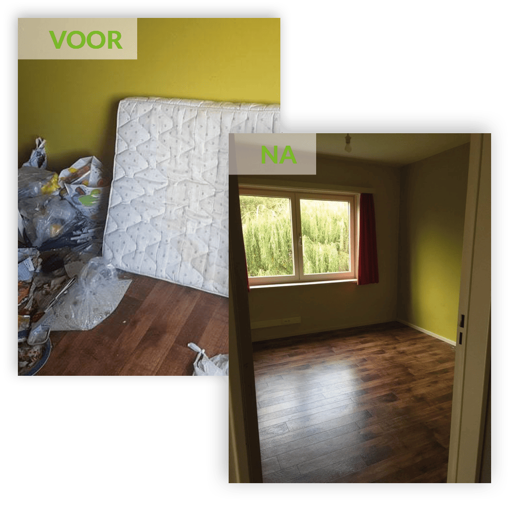 Voor en na foto van het leegruimen van slaapkamer